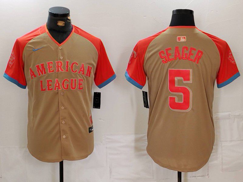 Men Texas Rangers 5 Seager Orange All star 2024 Nike MLB Jersey style 1